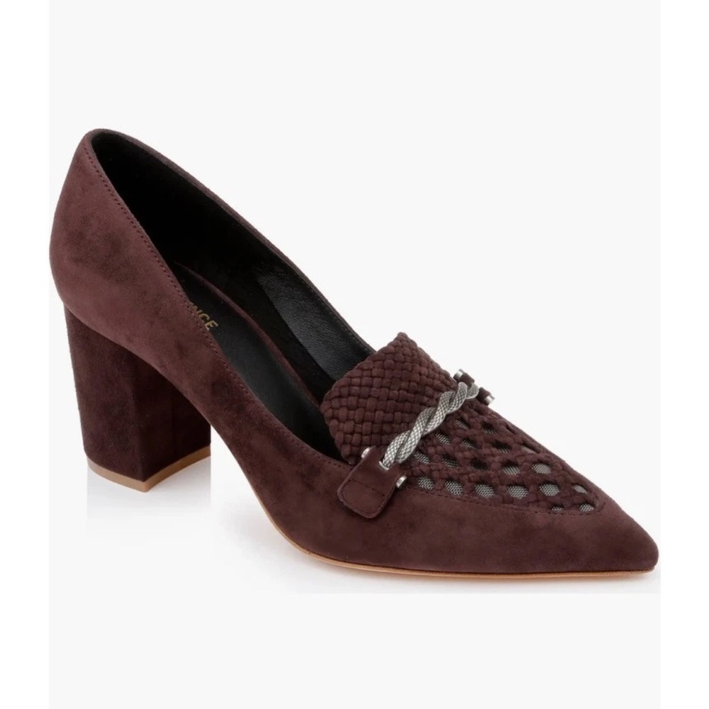 NEW L'AGENCE Eleonore Chocolate Suede Block Heel Pump Size 7.5 Retail $445